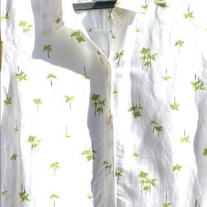 Croft & Barrow Women XXL Button Down Collared Top with Green Palm Trees